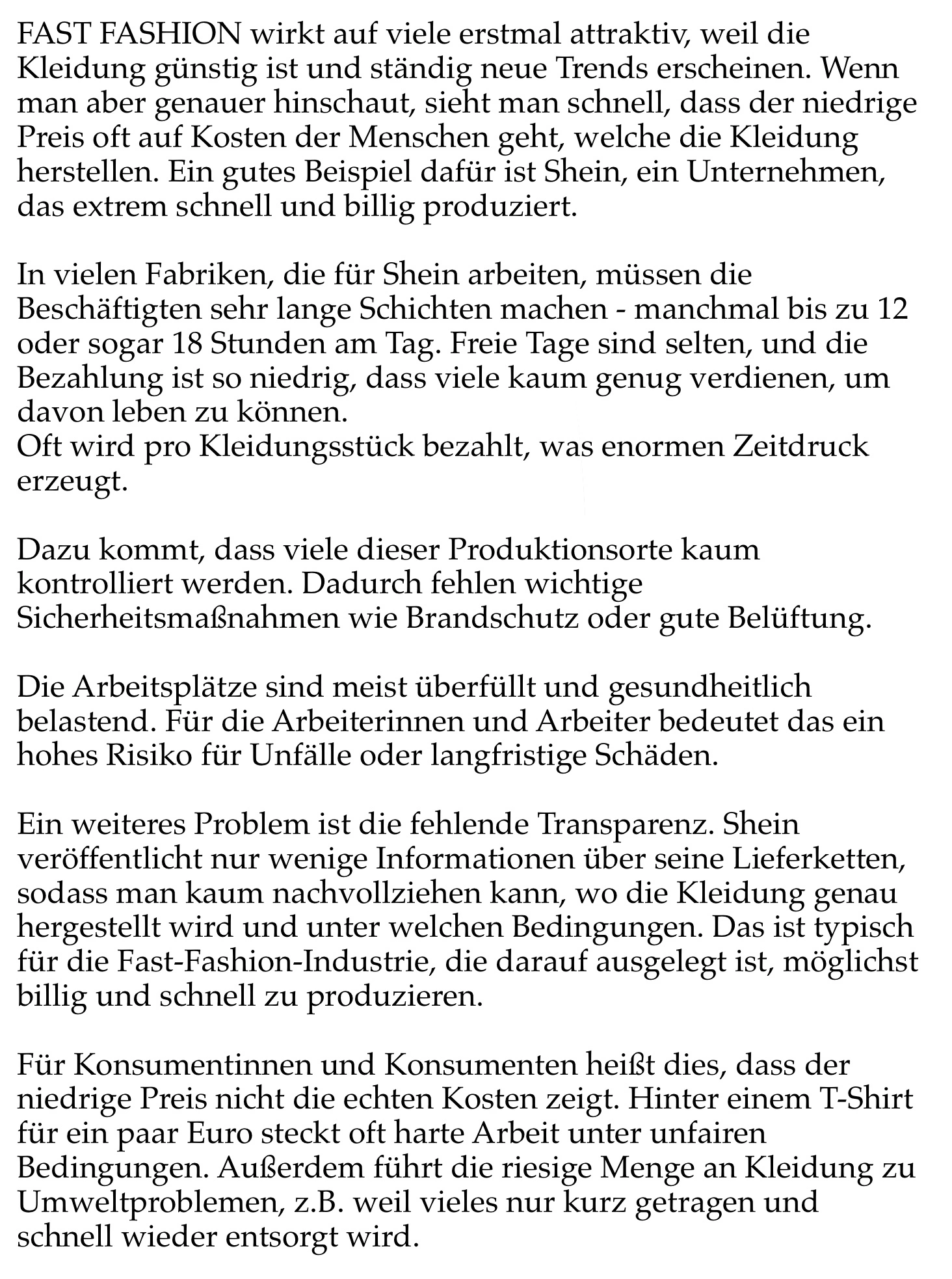 Fast Fashion Arbeiter Erklaerung